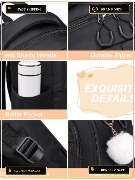 Water-Resistant Polyester Laptop Backpack for Teens Women Travel School Daypack